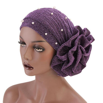 

Fashion Faux Pearl Decor Big Flower Women Muslim Hijab Turban Hat Head Wrap Cap