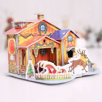 

New DIY Miniature Mini Christmas Paper House Puzzles Set Handcraft Cute Kids Toy
