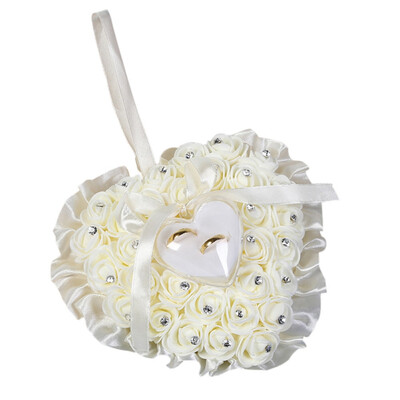 

New Hot 1Pcs Heart-shape Rose Flowers Valentines Day Gift Ring Box Romantic Wedding Jewelry Case Ring Bearer Cushion Holder Decor