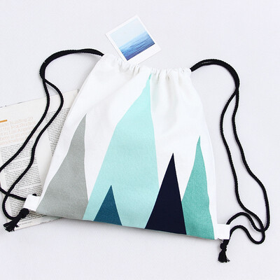 

Women Drawstring Bag Printing Shopping Travel Beam Port Teenager Girls School Backpack Cotton Canvas Bags Large Storage Package