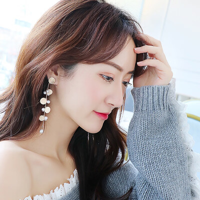 

Temperament long ear line decoration large face simple imitation pearl female earrings earrings net red earrings
