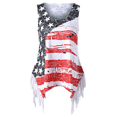 

Fringe American Flag Print Tank Top