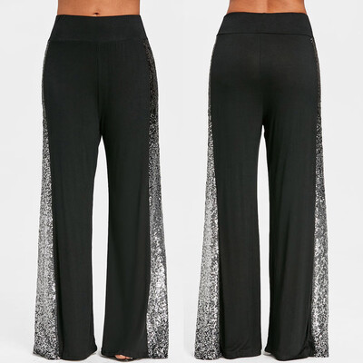 

Fashion Womens Casual Wide Leg Pants Gradient Sequins Insert Maxi Trousers