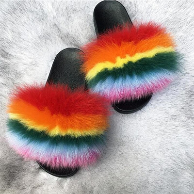 

QIU YAN new fashion wild fox real hair slippers word trawl net red cool dragging tide shoes 16884