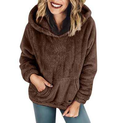 

Nomeni Women Hooded Sweatshirt Coat Winter Warm Wool Pockets Cotton Coat Outwear