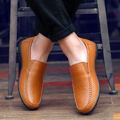 

2019 new mens shoes Korean version of the peas shoes summer breathable lazy shoes fashion casual shoes two layers of cow leather shoes