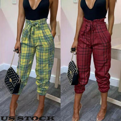 

US Summer Ladies Women Palid Printed High Waisted Tapered Tailored Trouser Pants