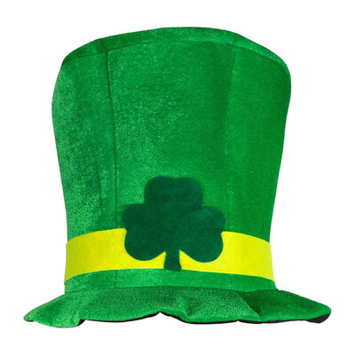 

Irish St Patrick Day Green Shamrock Velvet High Top Hat Party Adult Cap Costume