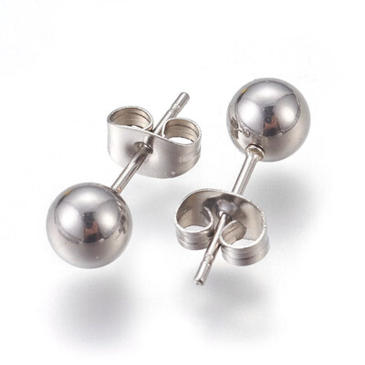 

304 Stainless Steel Ear Studs Round Stainless Steel Color 18x6mm Pin 1mm 12pairscard