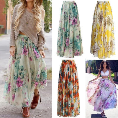 

New BOHO Women Floral Dress Long Maxi Full Skirt Summer Beach Sun Dresses Beach