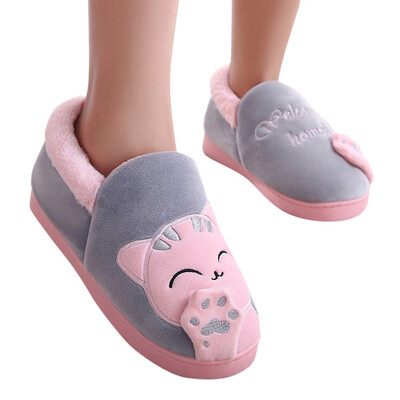 

Rose Women Winter Home Slippers Cartoon Cat Non-slip Warm Indoors Bedroom Floor Shoes
