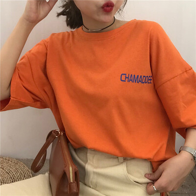 

Womens Round Neck Letter Print Half Sleeve T-Shirt