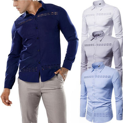 

Men&39s Long Sleeve Shirt Slim Fit Button Down Dress Formal Casual Solid Color T-shirt Tops