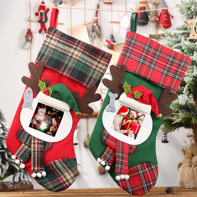 

2Pcs Photo Frame Santa Socks Christmas Stockings Candy Gift Bags Hanging Decor