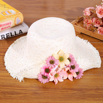

Mori girl autumn lily summer straw hat side curl jazz hat wide brim beach vacation photo sun hat