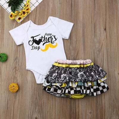 

Newborn Infant Baby Girl Fathers Day Romper Tops Tutu Pants Outfit Clothes Set