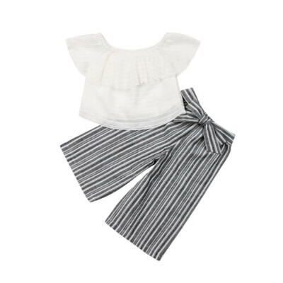 

Fashion Kids Baby Girls Off Shoulder Tops Long Pants 2PCS Outfit Clothes Summer