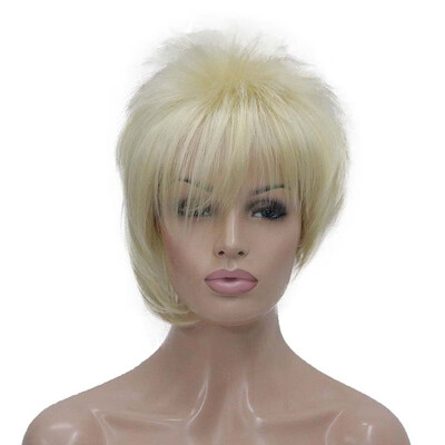 

StrongBeauty Brown with Highlights Inclined Bangs Short Straight Synthetic Hair Wig For Girl