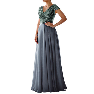 

〖Follure〗2019 Women Fashion Short Sleeve Deep V-neck Sequins Patchwork Elegant PartyDress