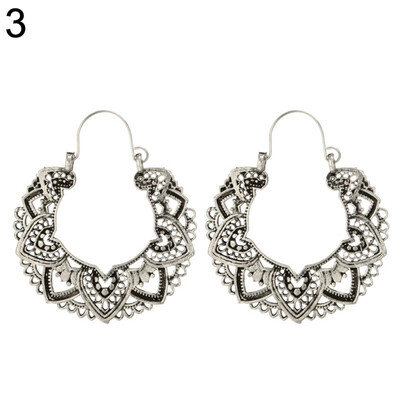 

Women Vintage Jewelry Hollow Heart Lotus Geometry Circle Round Hoop Earrings