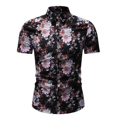 

Male Casual Short-sleeve Floral Shirt Fashion Single Breasted Tops Shirt for Men