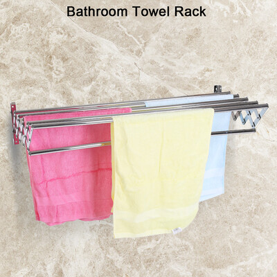

Bath Hanging Rack Shelves with Removable Hooks Foldable Wall Mounted Double Towel Holder Foldable Towel Towel Bar Rack Rail