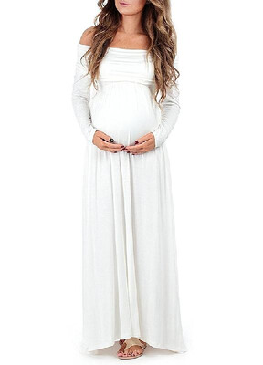 

Cotton Pure Color Boat Neck Maternity Dress