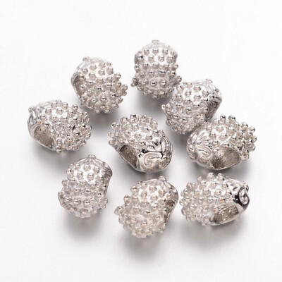 

Tibetan Style Alloy European Beads Large Hole Hedgehog Beads Nickel Free & Lead Free Platinum 14x10x8mm