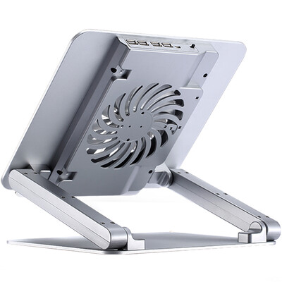 

Small E lifting aluminum alloy laptop bracket Blu-ray fan 4USB port HUB standing office protection cervical vertebra desktop radiator for apple millet&other AF25-N silver