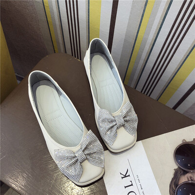

Square shoes women summer flat bottom Joker bow night fairy Feng Shui drill grandma shoes