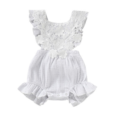 

Baby Newborn Girls Lace Floral Design Backless Jumpsuit Flare Sleeve Romper for Infant