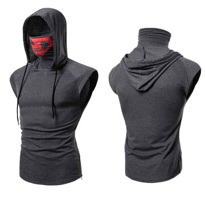 

Fashion Men Elastic Fitness Ninja Wear Hooded Short Sleeved T-shirt Skull Mask
