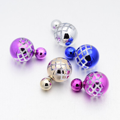

UV Plating Grid Printed Resin Double Sided Round Ball Ear Studs with Stainless Steel Pins Mixed Color Ball 8mm & 16mm Pin 0