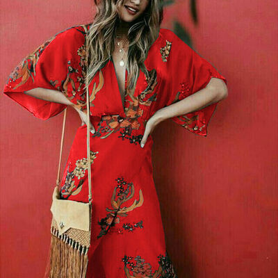 

Women Summer Boho Long Maxi Dress Cocktail Party Beach Dresses Slit Sundress