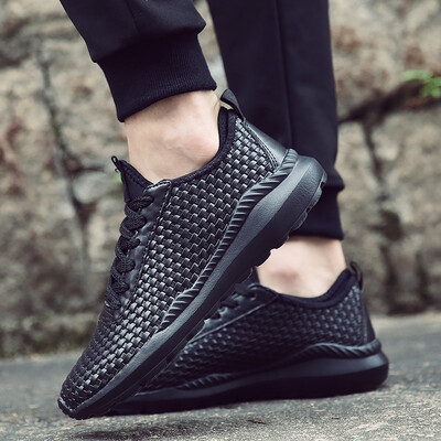 

Mens shoes Korean version of breathable leather hand-woven shoes sports casual coconut shoes lightweight student running shoes