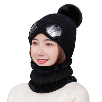 

2Pcs Scarf Hat Set Women Winter Warm Solid Pompoms Knitted Soft Caps And Scarves