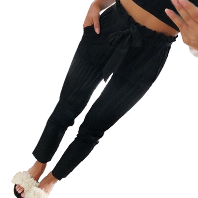 

Tailored Women Pure Color High Waist Harem Pants Women Bowtie Elastic Waist Casual Pants