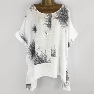 

Nomeni Plus Size Women Short Sleeve Printing Cotton And Linen T-Shirts Tops Blouses