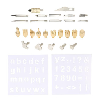 

28pcsset Wood Burning Soldering Tips Set Replacement Wood Carving Tools Accessories Kit with Hot Knife Blade Stencils