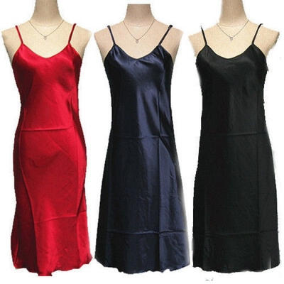 

Women Sexy V-neck Silk Satin Nightdress Nightgown Lace Sleepwear Pajamas RedBLK