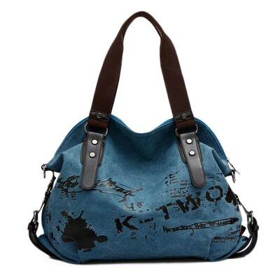 

New Women Canvas Crossbody Bag Handbag Zipper Leather Multi-pockets Prints Vintage School Bag