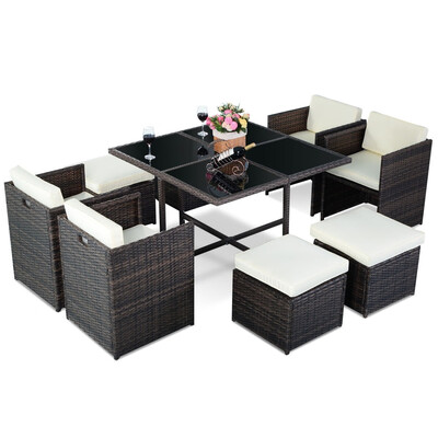 

9 pcs Cushioned Rattan Sofa Table