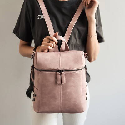 

Backpack Women Leather Backpacks For Teenage Girls School Bags Fashion Vintage Solid Black Shoulder Bag