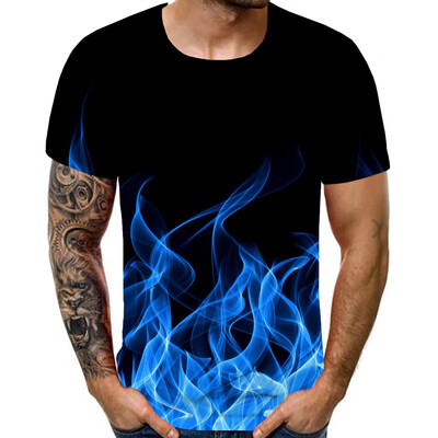 

Toponeto Mens New Summer T-shirt With Round Neck Short Sleeve Blue Flame 3D Printed Top