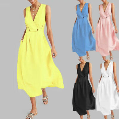 

US Women Summer Boho Casual Long Maxi Party Cocktail Beach Dress Sundress Office