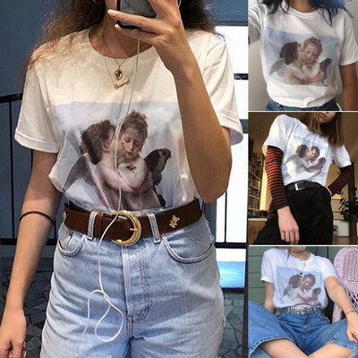 

Nomeni Fashion Women O-Neck Short Sleeve Angle Print Top Casual Daliy Blouse T-shirt