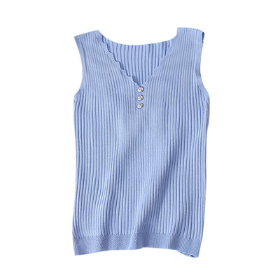 

Women Summer Sexy V Neck Ice Silk Button Slim Solid Color Camisole