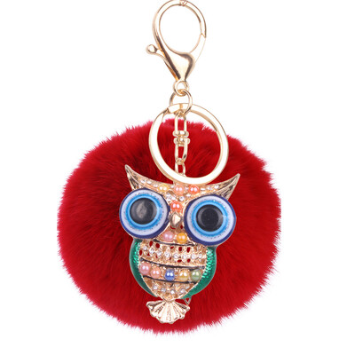 

8cm Rex Rabbit Fur Ball Owl Keychain Cute Animal Lady Bag Mobile Phone Pendant