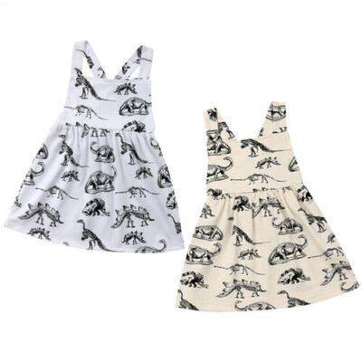 

US Cute Newborn Kid Baby Girls Cotton Sleeveless Dress Dinosaur Sundress Clothes