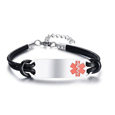 

Adjustable Leather Chain Bracelet Stainless Steel Alert Bracelets Bangles For Women Men